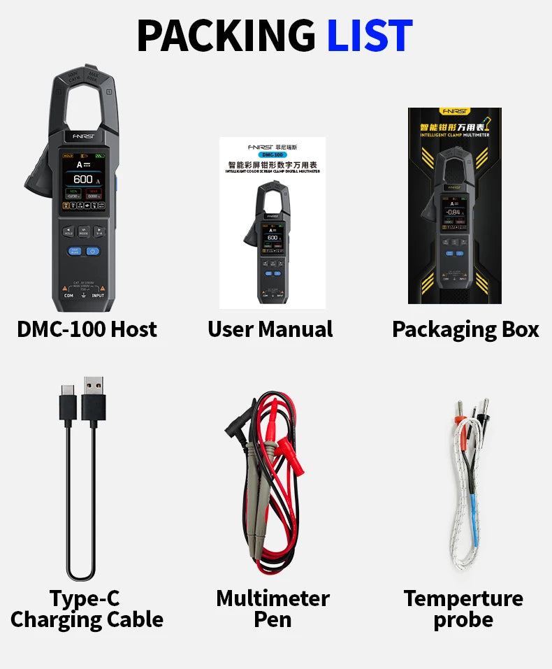 Pince Multimètre FNIRSI DMC‑100 600A – Testeur TRMS 10000 Points pour Électriciens