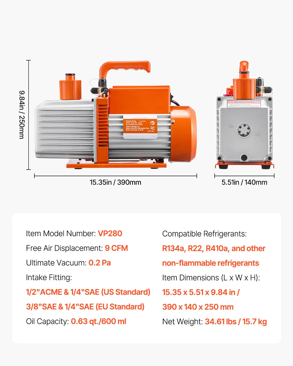 Pompe à vide et bouteille 3,5CFM/5CFM 1 étage ou 6CFM 9CFM 2 étages
