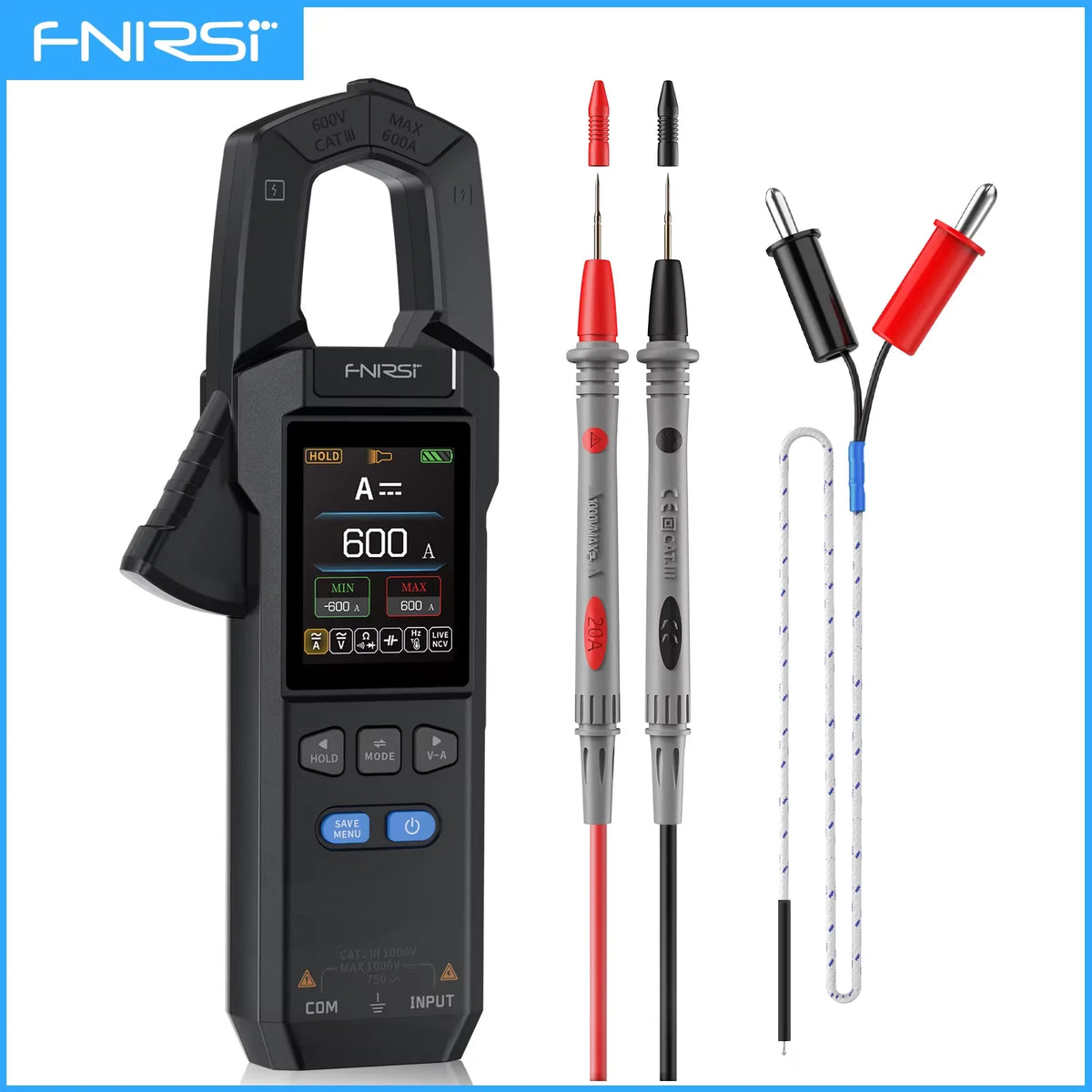 Pince Multimètre FNIRSI DMC‑100 600A – Testeur TRMS 10000 Points pour Électriciens