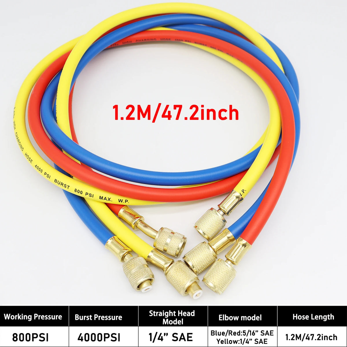 Jeu de flexibles de manomètre pour réfrigérant R410a, filetage 1/4 "SAE-5/16 SAE